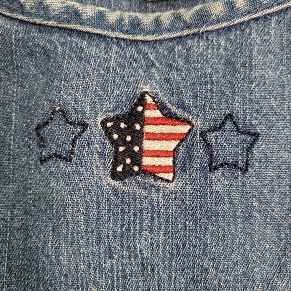 Americana Sleeveless Blue Embroidered Denim Top size Large Christopher & Banks - Picture 4 of 8